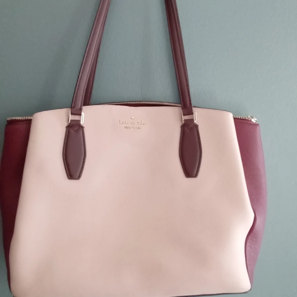 Kate Spade New‎ York Colorblock Leather Tote Bag Burgundy Cream